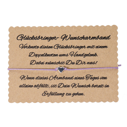 Wunscharmband mit Herz Baumwolle Flieder
